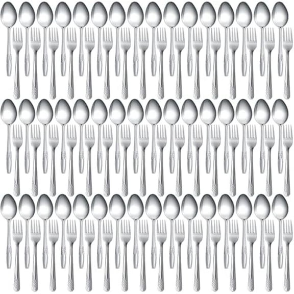 100 Pieces Forks and Spoons Silverware Set Stainless Steel Flatware Cutlery Set Dinner Forks and Spoons Mirror Polished Dishwasher Safe Utensil for Kitchen Restaurant or Home