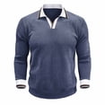 thumbnail image 3 of Generic Men's Ribbed Long Sleeve Polo Shirts V-Neck Textured Solid Color Pullover Casual Corduroy Texture Sweatshirt, 3 of 7