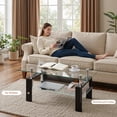 thumbnail image 4 of Glass Coffee Table for Living Room, SEGMART Modern Coffee Table with Lower Shelf, Rectangle Center Table with Metal Legs, Glass Table, Sofa Table, Tea Table, Living Room Table, 4 of 9