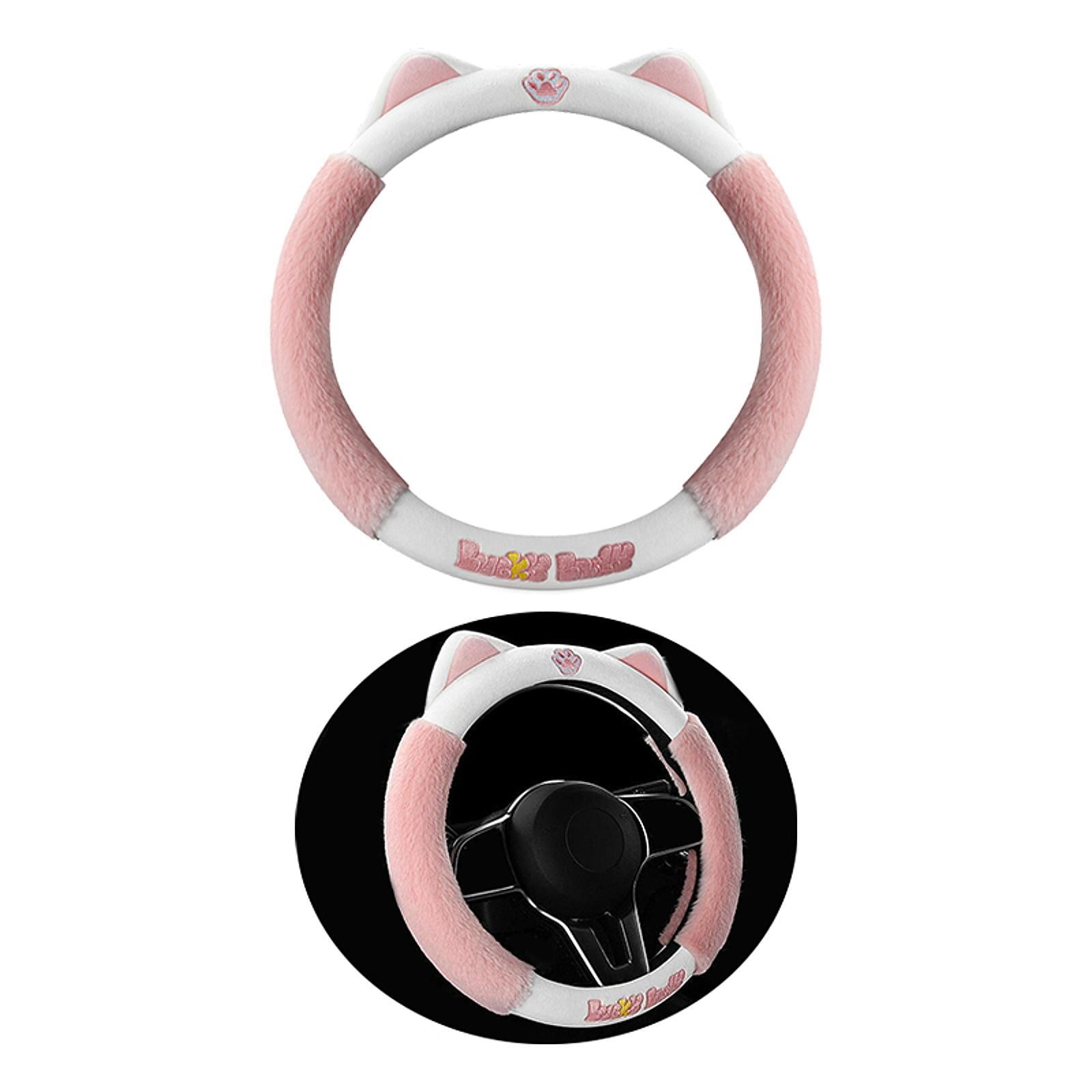 Wzmzjy Cat Ear Plush Steering Wheel Cover Accessories Car Interior Modification Stylish Pink