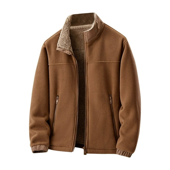 IYTR Men's Winter Thicken Jackets Thermal Stand Collar Fleece Lined Jackets Long Sleeve Outdoor Camping Warm Coats Outerwear (Brown,XL)