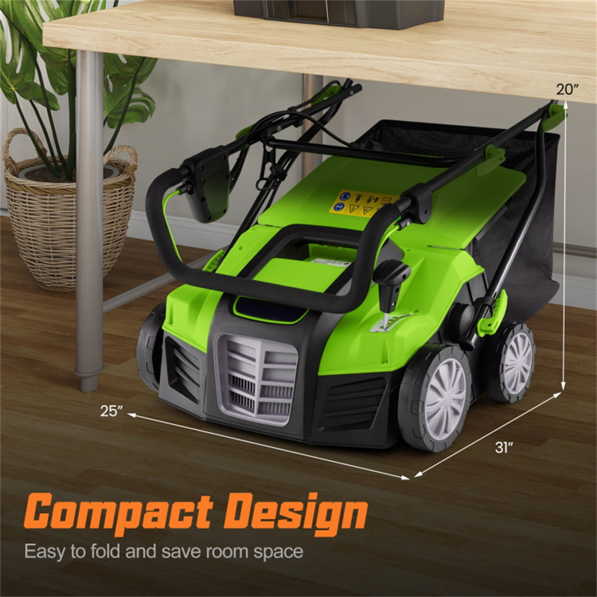 15A Corded Electric Lawn Dethatcher & Scarifier 2-in-1, 16 Inch Cutting Width 5-Position Depth Adjustment with 14.5Gal Grass Bag