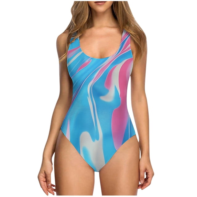 Impresión de Verano de Bikini de Corte Alto de Mujer con Cojín de Pecho sin Soporte de Acero, Traje de Baño de Bikini de Correa sin Espalda Sexy