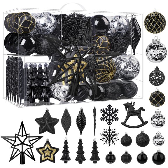 Set de adornos navideños SHareconn de 100 piezas, negro irrompible