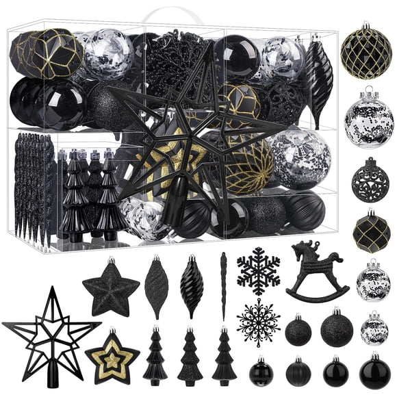 Set de adornos navideños SHareconn de 100 piezas, negro irrompible