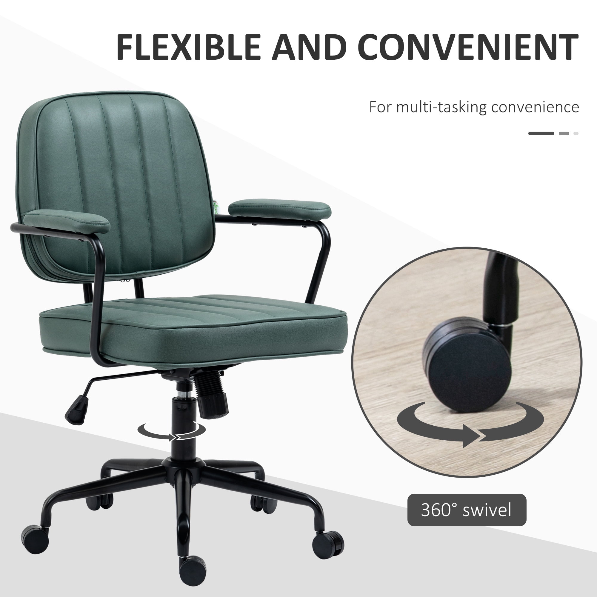 Office Chair, Green Microfiber, Adjustable Height, Tilt Function, 264 lb Capacity
