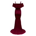 thumbnail image 6 of Gyujnb Off Shoulder Ruffle Flutter Sleeve Lace Maternity Gown Thin Spaghetti Strap Liner Fitted Long Train Formal Dress Elegant Outfit for Maternity Photoshoot Postpartum Party Wear,S, 6 of 7