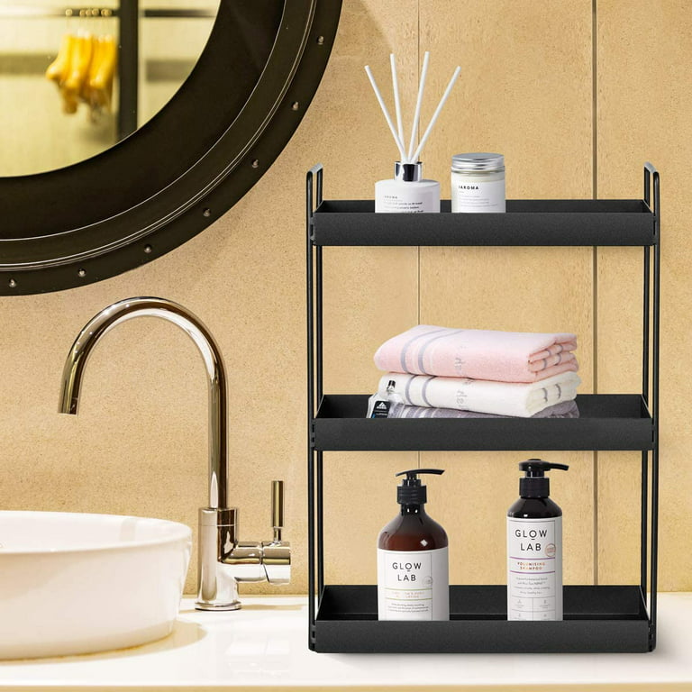 3-Tier Bathroom Countertop Organizer Vanity Tray Cosmetic & Makeup Storage  Kitchen Spice Rack Standing Shelf, Black 