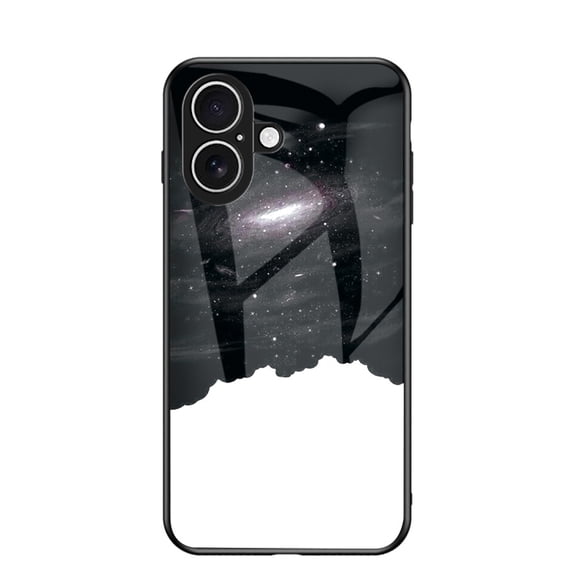 Compatible with iPhone 16 Plus Case,Cute Starry Sky Patterned Fashionable Tempered Glass Back Soft Silicone Bumper Lightweight Protective Slim Case For iPhone 16 Plus,Universe