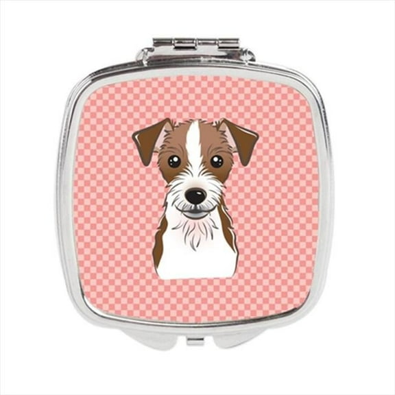 Checkerboard Pink Jack Russell Terrier Compact Mirror- - 2.75 x 3 x .3 In.