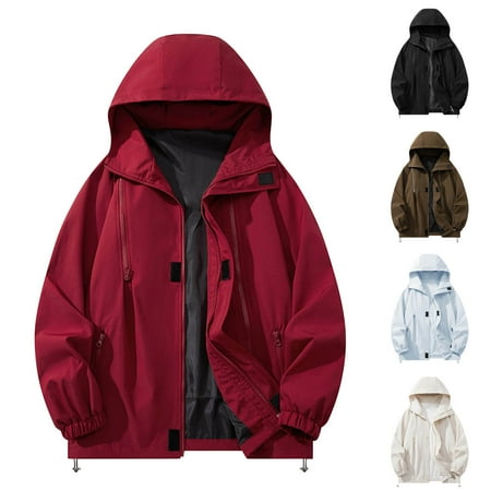 DODADAWANJ Rain Jackets for Men Lightweight Waterproof Windbreaker Coat Big and Tall Zip Up Raincoat with Zipper Pockets Long Sleeve Windproof Rain Jacket Red M DODADAWANJ Rain Jackets for Men Lightweight Waterproof Windbreaker Coat Big and Tall Zip Up Raincoat with Zipper Pockets Long Sleeve Windproof Rain Jacket Red M