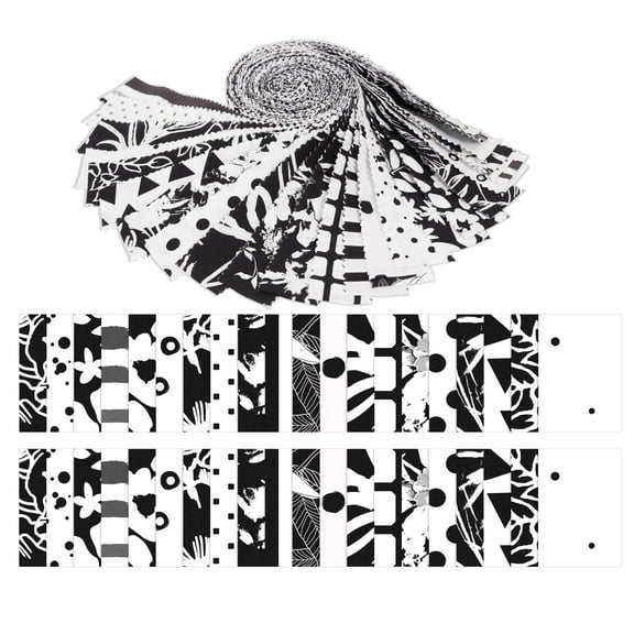 Soimoi 40Pcs Abstract Floral Print Precut Fabrics Strips Roll Up 1.5x42inches Cotton Jelly Rolls For Quilting - White & Black