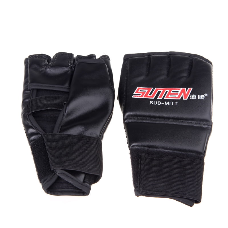 PU Leather Half Mitts Mitten MMA Muay Thai Training Punching Sparring