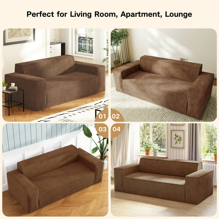 SVS Sofa in a Box Memory Foam 3 Seater Adult Deep with Corduroy Fabric Couch for Living Room Brown