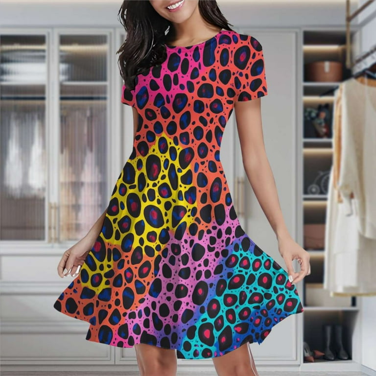 Neon Colorful Cheetah Print Women's Classic Swing Skater Dress Casual Work  Party Cocktail Dresses - Walmart.com