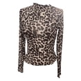 thumbnail image 4 of Jamsmile Women T-Shirts Leopard Print Mesh Ruffles Long Sleeve Fitted T Shirts Top Casual Stretch Undershirts, 4 of 7