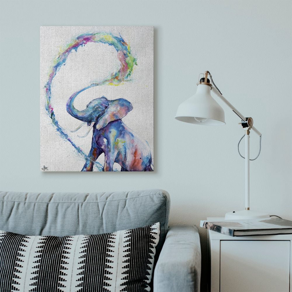 Stupell Industries Colorful Large Abstract Elephant Animal Watercolor Painting Canvas Wall Art by Marc Allante