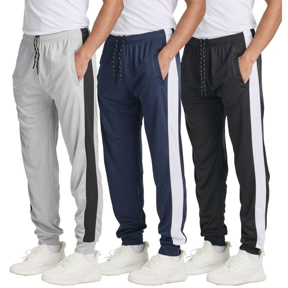 Real Essentials 3 Pack: Men's Tech Mesh Active Athletic Casual Jogger Sweatpants with Pockets(Available in Big & Tall)