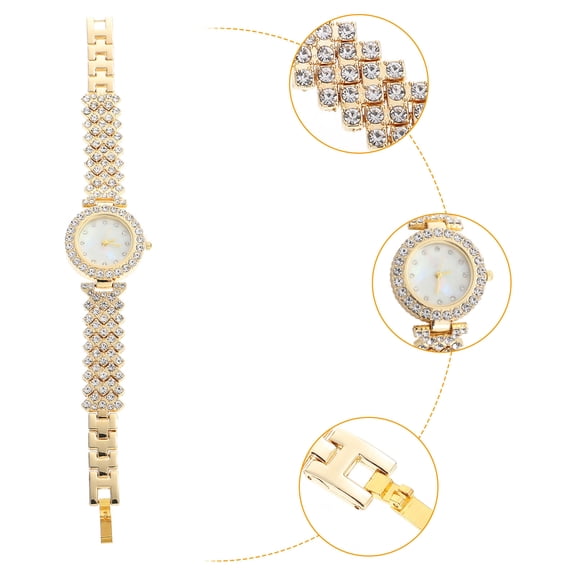 Luxshiny Stylish Women Watch Golden Rhinestone Design 1Pcs for Meeting