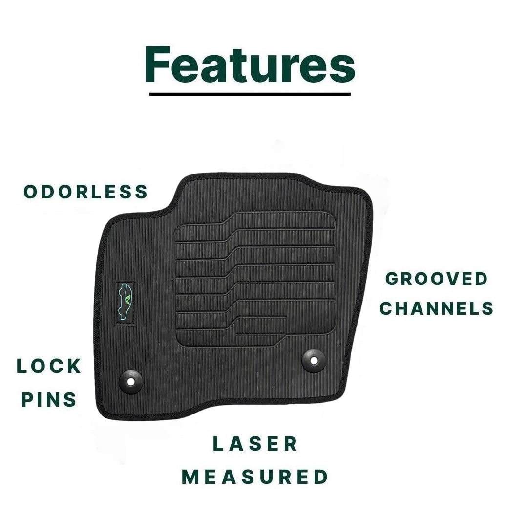 All Weather Floor Mats Custom Fit for 2015 to 2023 Ford Edge - Front and Rear - Black - Safety Locks - ecoMats
