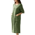 thumbnail image 4 of ZANZEA Cotton Line O-Neck Half Sleeve Side Pockets Mid-Calf Length Dresses Womens, 4 of 6