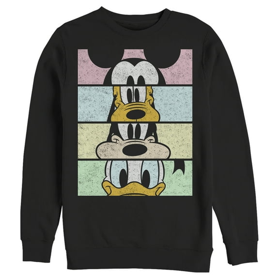 Men's Mickey & Friends Distressed Group Cropped Portraits Sweatshirt Black 3X Large