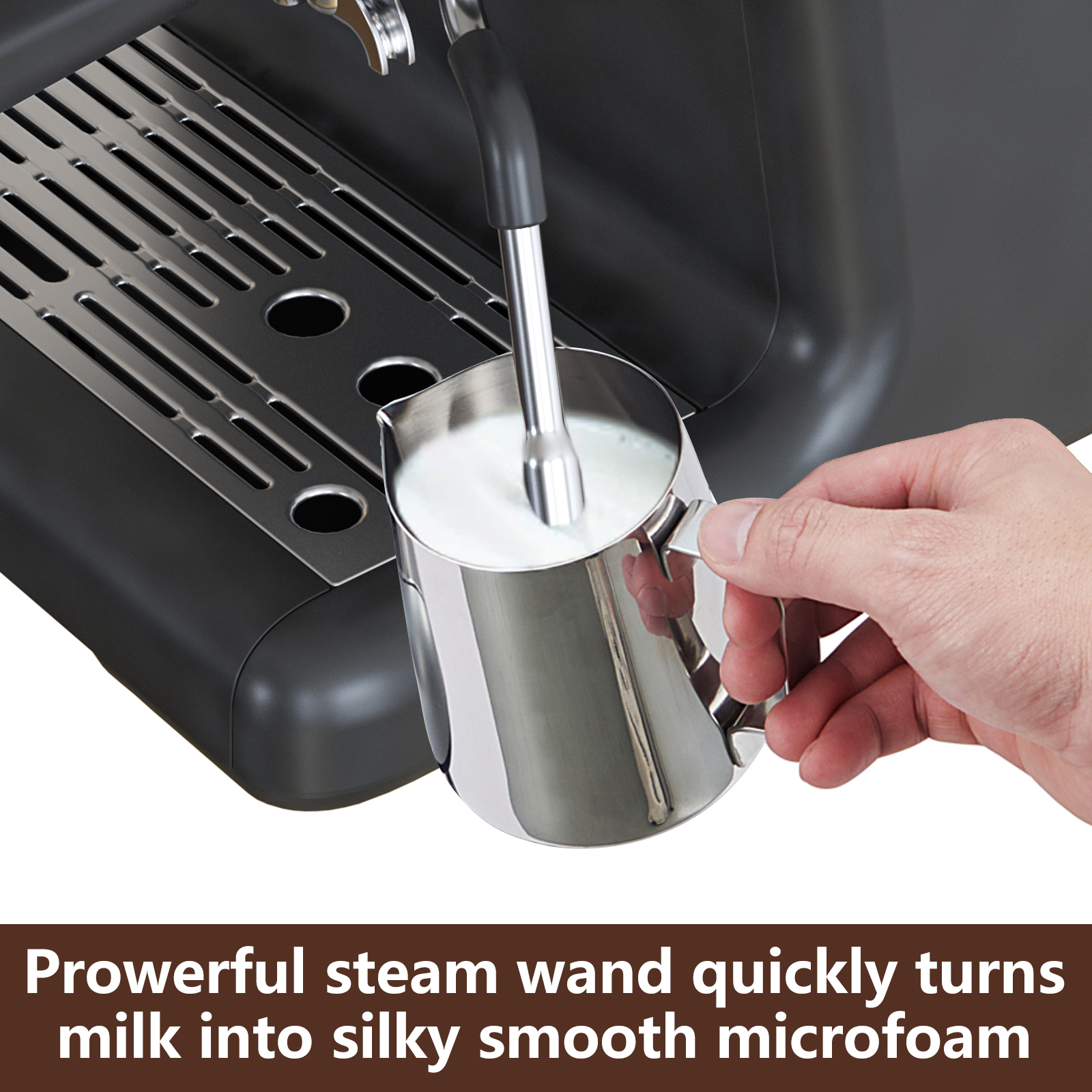 2-in-1 Espresso Machine & Grinder - 20 Bar with Steam Wand & Large Tank