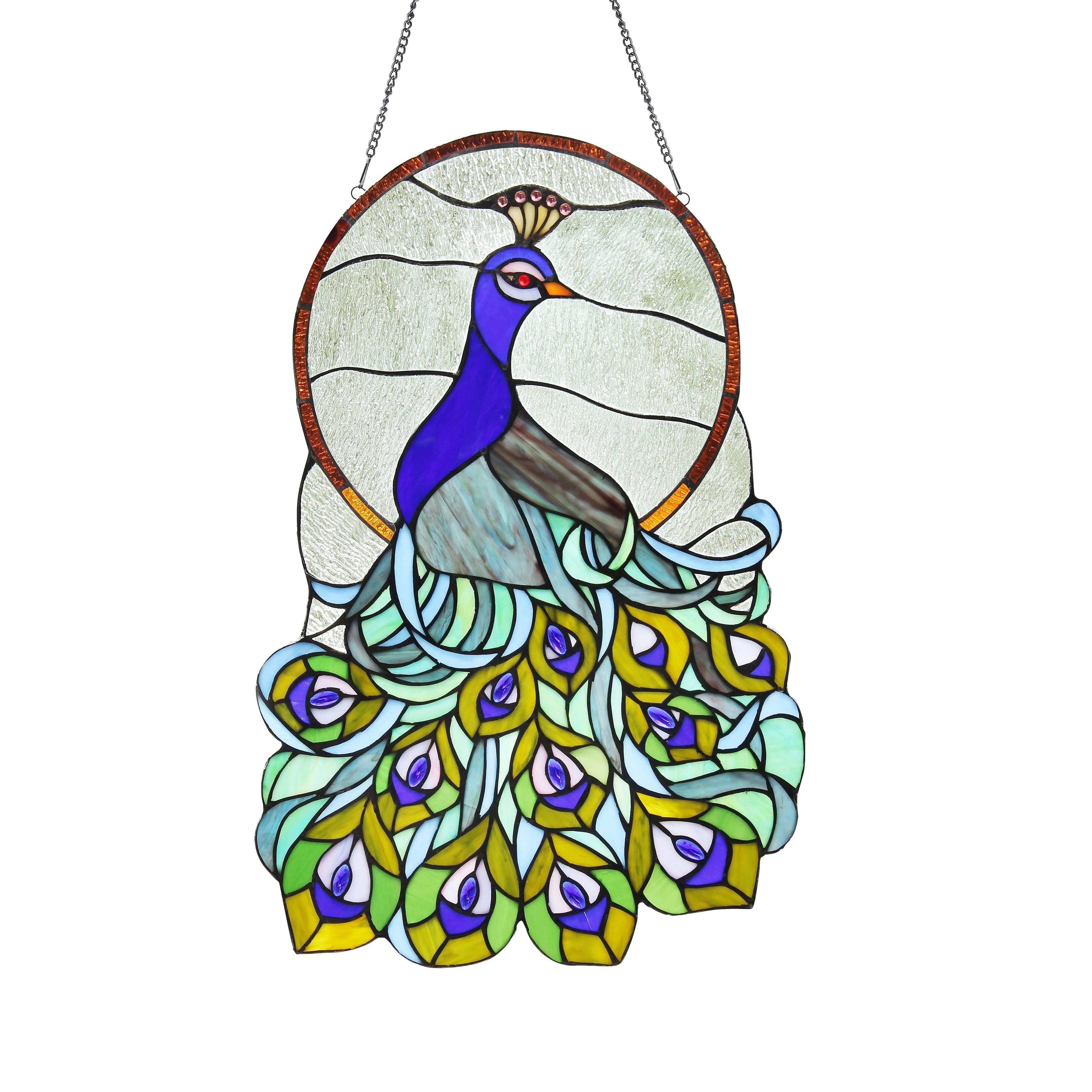 Hand Painted  ~   NEW AMIA Stained-Glass Look "Peacock"  Suncatcher 