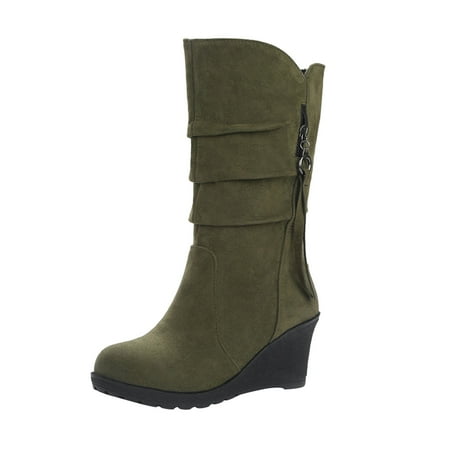 

fvwitlyh Boots for Women Snow Boot Women Mid Calf 2022 Ladies Fashion Casual Show Thinning Height Wedge Heel Frosted Womens Boots Wide Calf 11