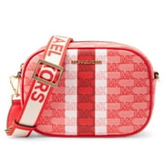 Michael Kors Women's Jet Set Travel Medium Logo Stripe Zip Around Crossbody Bag (Dark Sangria)