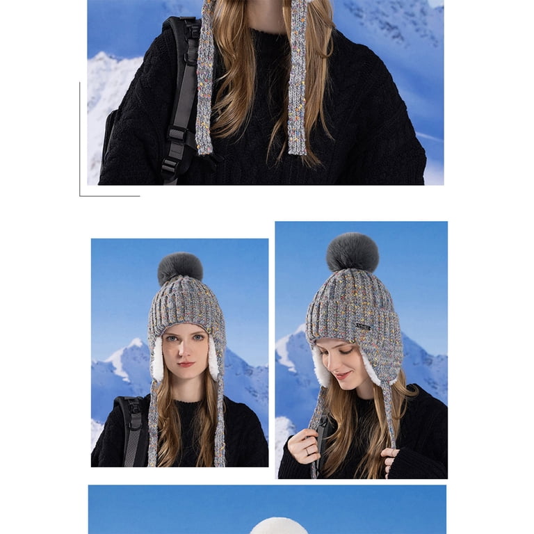 Winter Hats for Women Knit Beanie Soft Warm Fleece Lined Long Ear Straps Winter Hats for Women Knit Beanie Soft Warm Lined Long Ear  main image 2