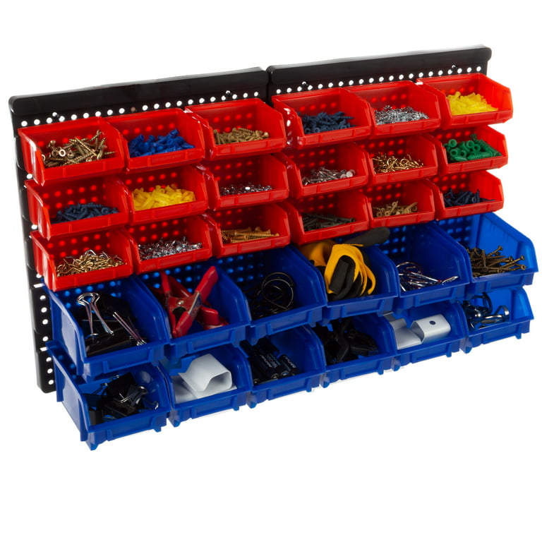 47 Bin Tool Organizer ? Wall Mountable Container with Removable Drawers for  Garage Organization and Storage by Stalwart (Red/Blue)