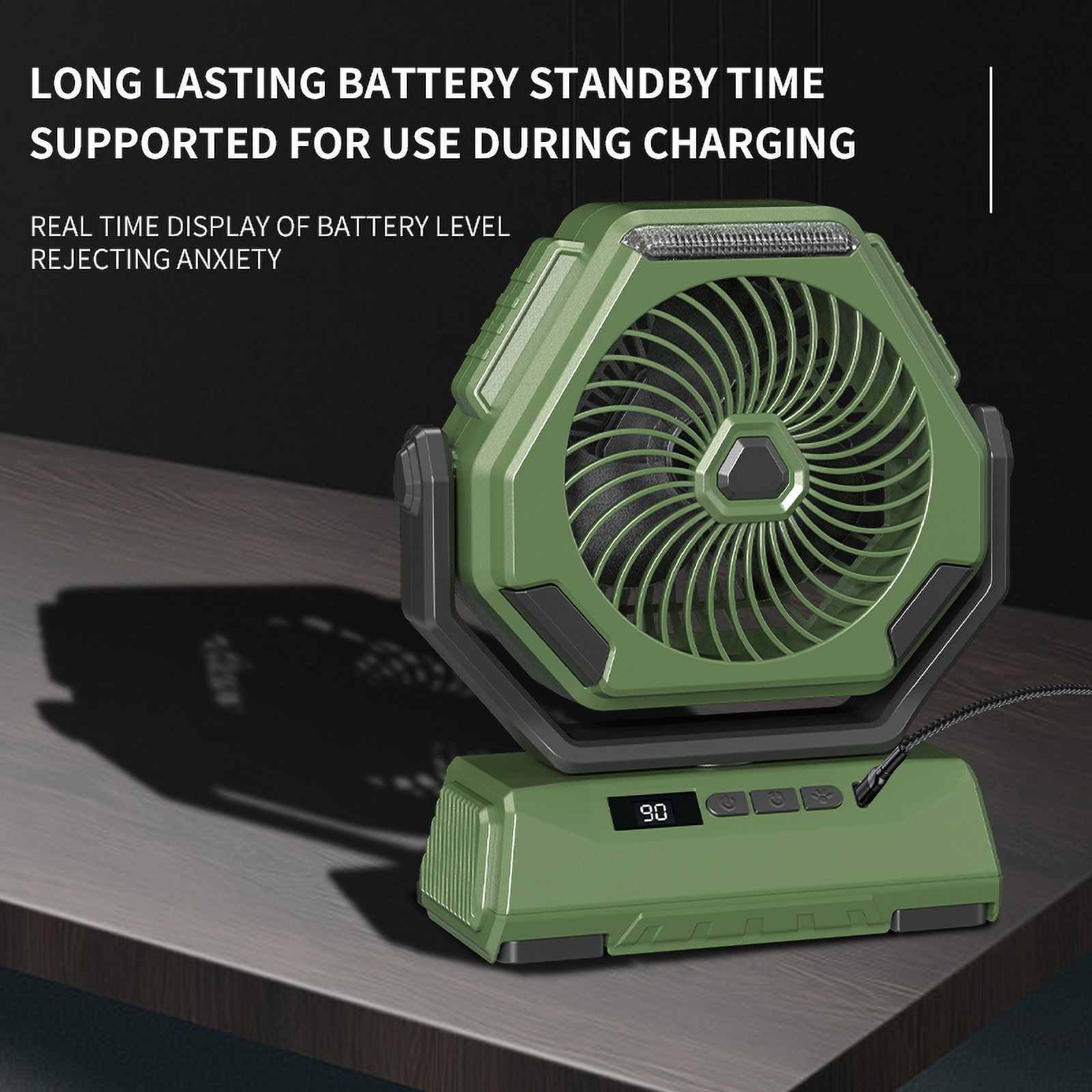 Rechargeable Portable Camping Fan with LED Lantern,Battery Powered Fan,Small Desk Cordless Fans with Hook,270 Head Rotation 3 Speeds USB Recharge Outdoor Fan for Tent Travel Canopy Beach