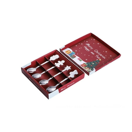 

Weihnachtslffel 4er-Set - Weihnachts-Edelstahl-Bestecklffel-Set fr Eis-Kaffee-Kuchen 4 PCS Christmas Spoon Stainless Steel Stirring Spoon With Pedant Coffee Fork Tea