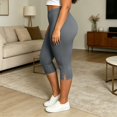 thumbnail image 6 of Hueook 3x Capris For Women Fashion Athleisure Women's Plus Size Yoga Pants Capris Solid Color Elastic Waist Gray 5X, 6 of 8