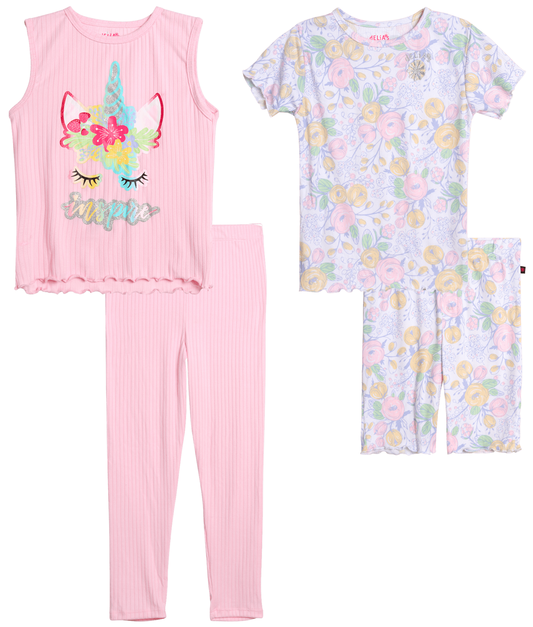 dELiA*s Girl's Snug Fit Pajama Set - 4 Piece Yummy Ribbed Short