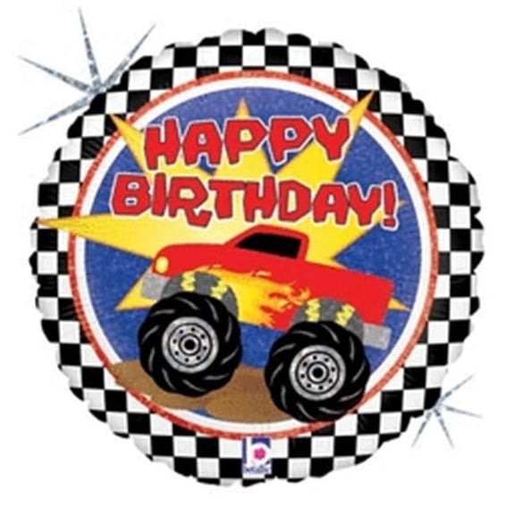 Betallic 72232 18 in. Monster Truck Birthday Holo Flat Foil Balloon