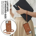thumbnail image 3 of Crossbody Strap Wallet Case for iPhone 14 Plus with Wrist Strap, 360° Rotating Ring Kickstand & Card Holder PU Leather Purse Magnetic Snap Zipper Case Cover for iPhone 14 Plus, Brown, 3 of 9