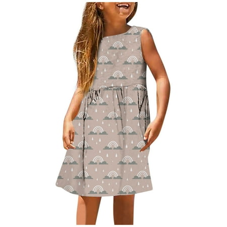 

LUOGENLI Girls Dresses Size 10-12 Elegant Girls Fashion Cute Spring and Summer Printed Round Neck Sleeveless Casual Dress Girls Dress Shoes Size 3 Girls Skirts Size 10-12 Long 11-12 Years