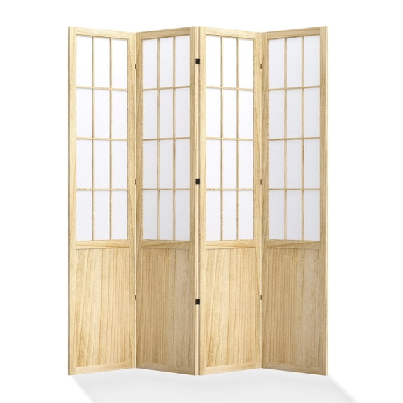 Breltam 4 Panels Japanese Style Room Divider, Folding Privacy Screen for Room Separation, Shoji Screen for Home Office