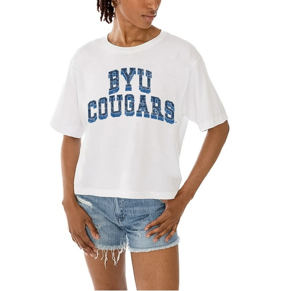Women's Gameday Couture White BYU Cougars Claim To Fame Boxy Cropped T-Shirt