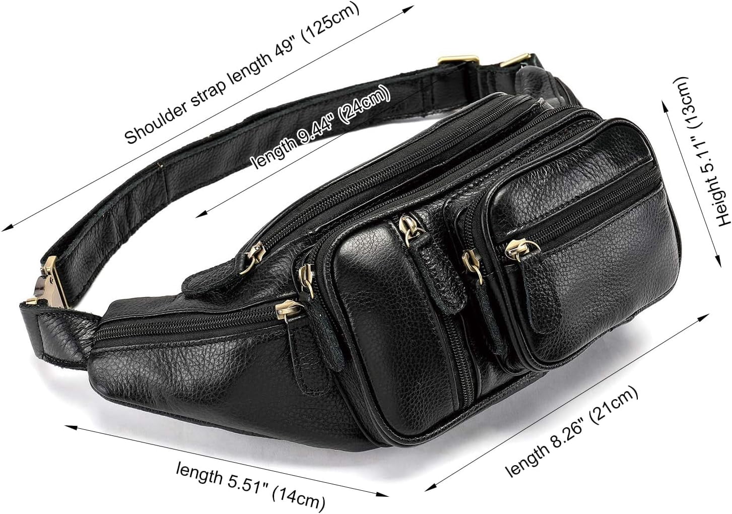 MARRANT Genuine Leather Fanny Pack for Men, Large Capacity Crossbody Waist Bag with Multiple Zipper Pockets, Black