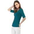 thumbnail image 2 of Camiseta Suave De Media Manga Con Cuello Redondo Entallado Para Mujer Allegra K Azul Verde M, 2 of 6