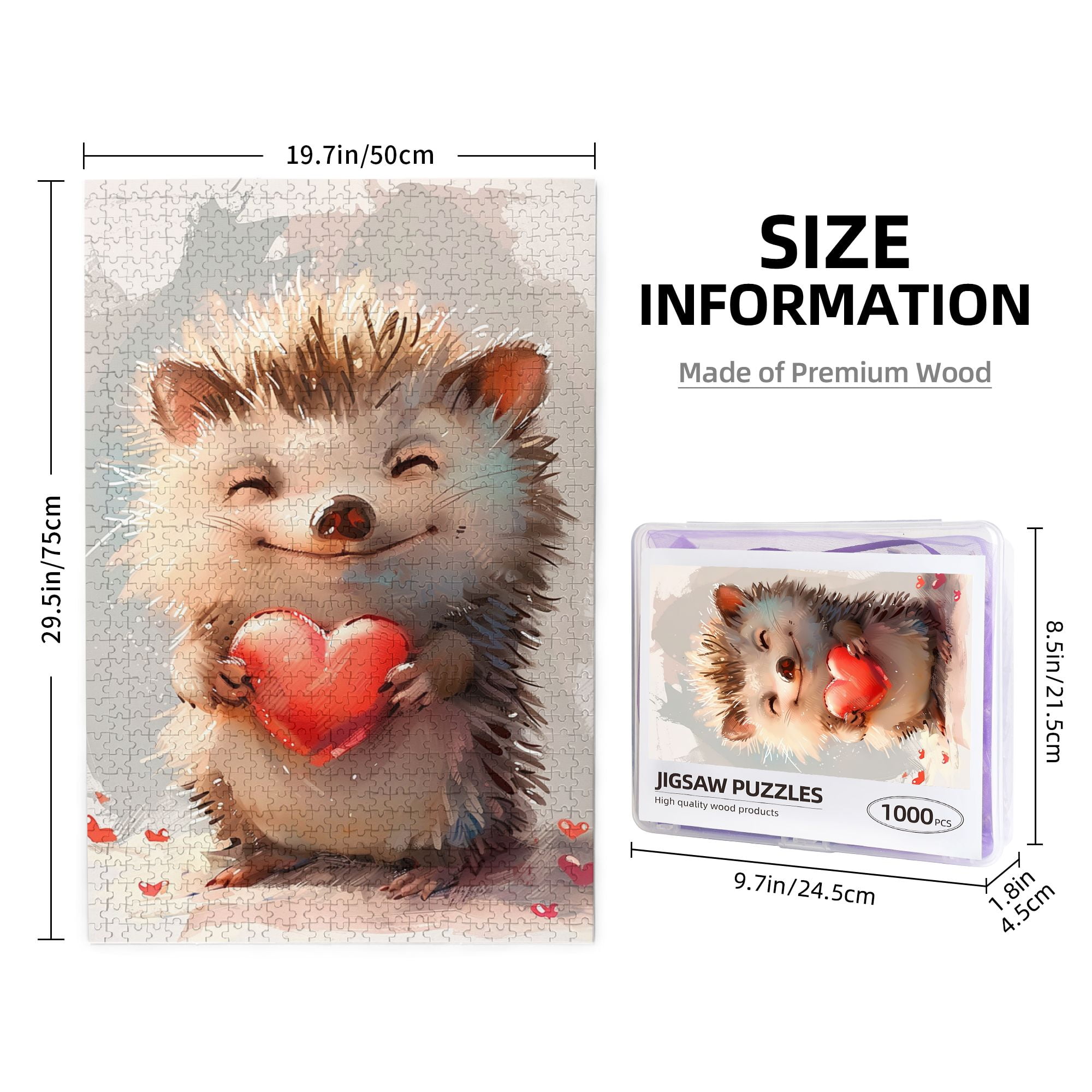 1000 pcs Cute Hedgehog & Red Heart puzzles for adults 1000 pieces,Creative Activity Hobbies for Adults,Enchanting Hedgehog Animal Wooden Puzzle,Great for Relaxation and Display for Puzzle Enthusiast