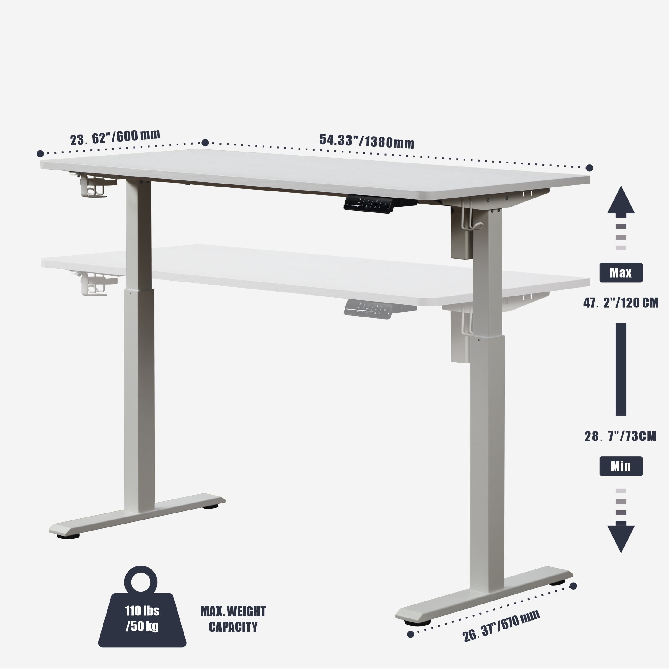 KOWO 55" K304 Electric Height Adjustable Standing Desk with Hutch and Drawer, White