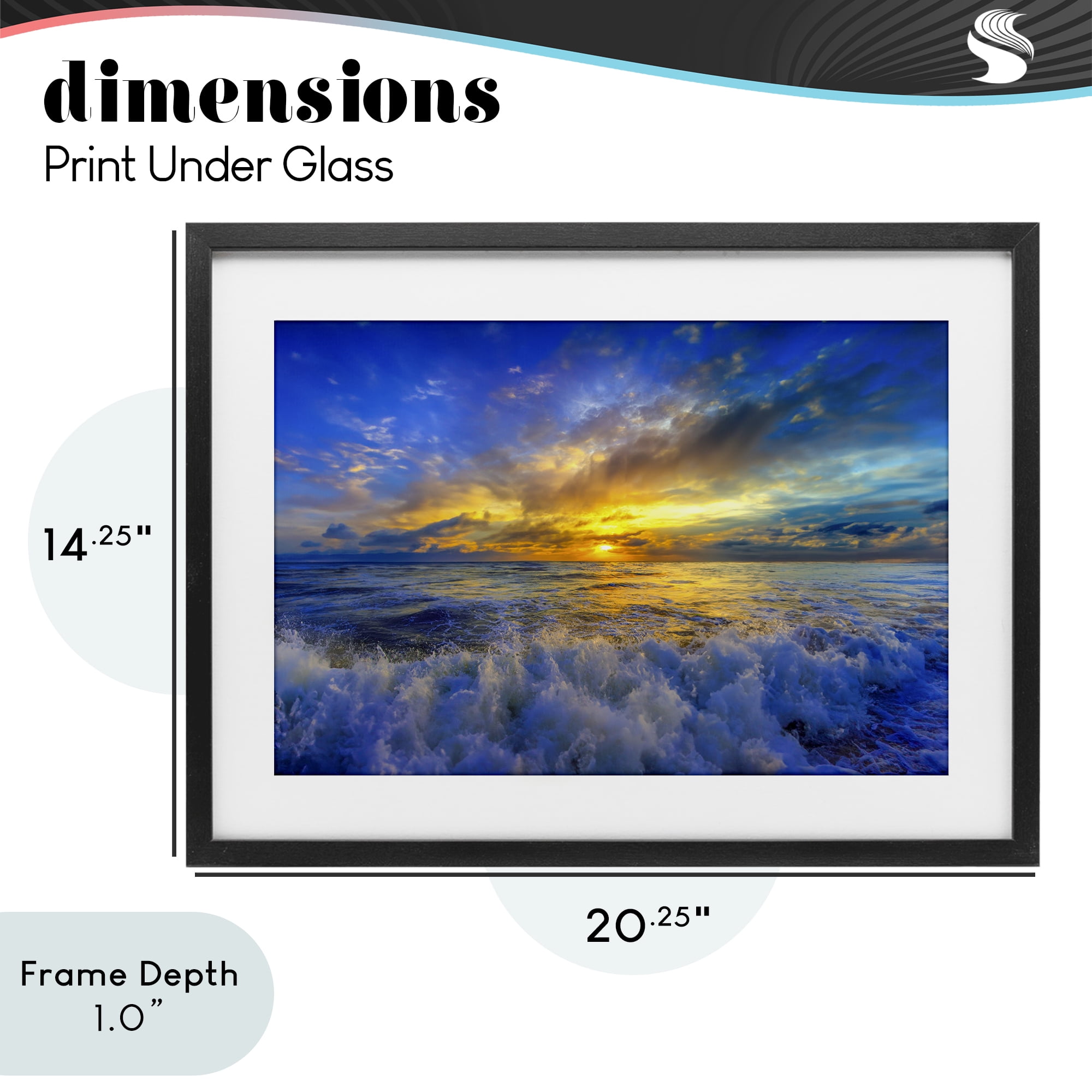 Stupell Industries Golden Blue Sunset over Waves Black Framed Print Under Glass, design by Eszra Tanner