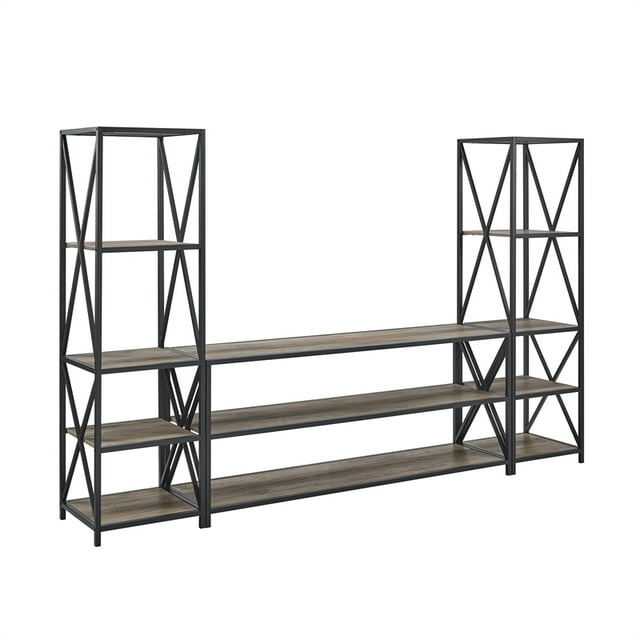 Pemberly Row 3-Piece Industrial Entertainment Center in Gray Wash