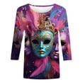 thumbnail image 5 of Craaazy Women's Crew Neck Carnival Shirts Casual Print Pullover 3/4 Sleeve Mardi Gras Tops Gifts, 5 of 5