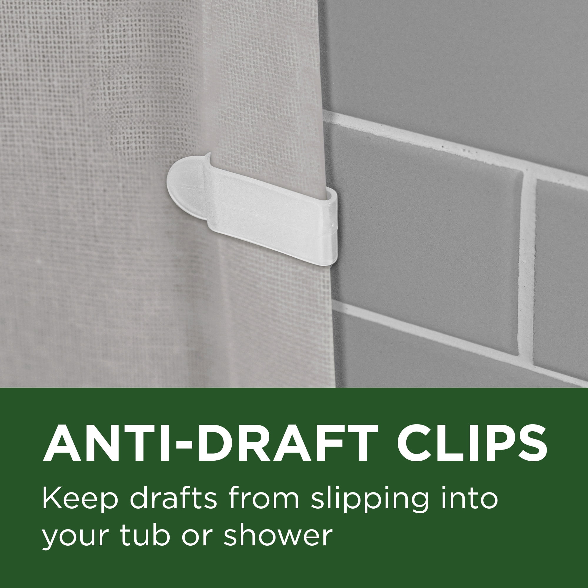 Zenna Home Grey Recycled Cotton 70 x 72" Waterproof Fabric Shower Curtain Liner and Anti-Draft Clips