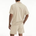 thumbnail image 6 of FRSASU Men's 2 Piece Sweatsuits Outfits Jacquard Checkerboard Short Sleeve Zip Polo Shirt Sweatshirt Joggers Sweatshorts Tracksuit Set Khaki, 6 of 8